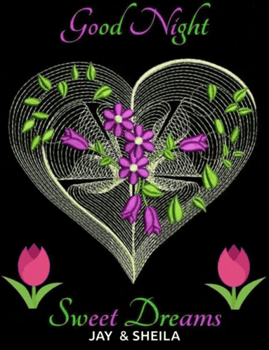 a picture of a heart with purple flowers and the words " good night sweet dreams "