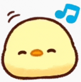 a cartoon chicken with its eyes closed and a blue note above it .
