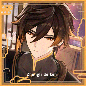 a picture of zhongli de ken in a black and gold outfit