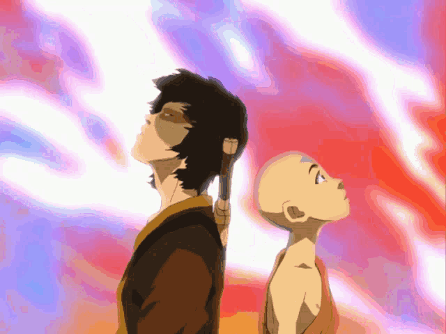 a cartoon of a man and a boy looking up