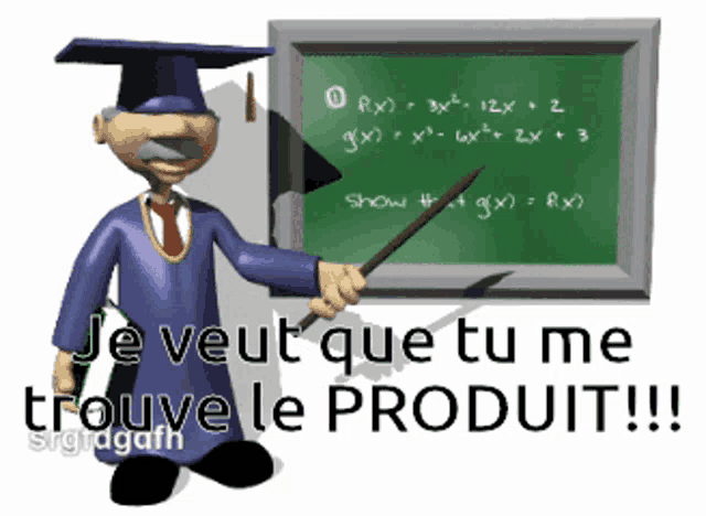 a cartoon of a man in a graduation cap and gown pointing at a chalkboard