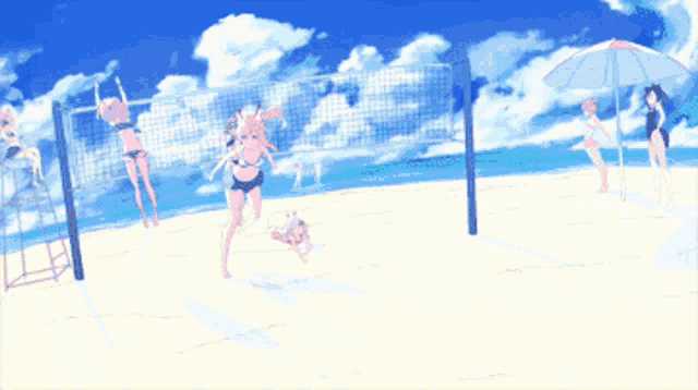 a girl in a bikini is playing with a ball on the beach