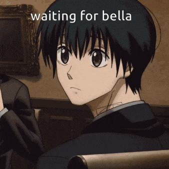 a picture of a boy with the words waiting for bella on it