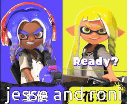 a blue and yellow cartoon character with the words jesse and roni