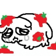 a drawing of a skull with strawberries on its head .