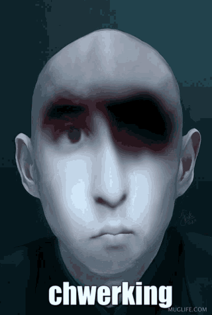 a painting of a bald man with a black eye and the words chwerking