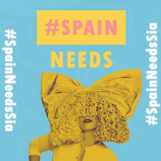 a poster for spain needs sia shows a woman with blonde curly hair