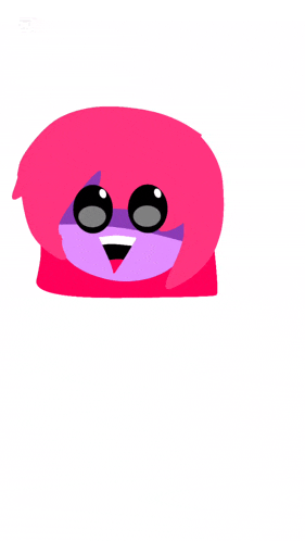a pink and purple cartoon character with a big smile on its face