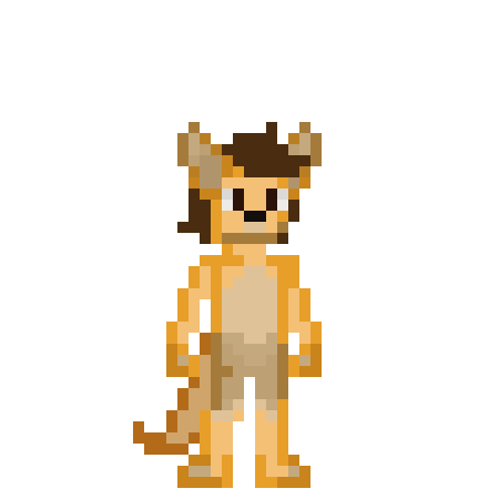 a pixel art of a cat with horns holding a rope