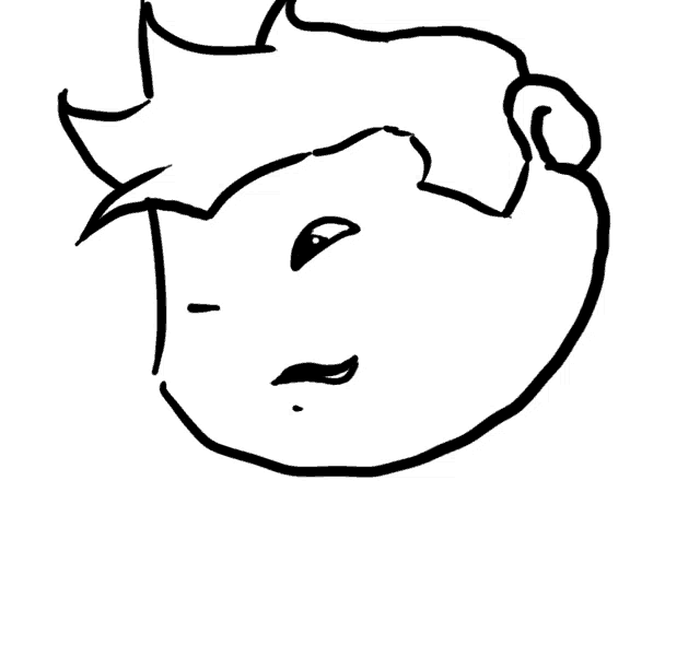 a black and white drawing of a person 's face with a smile on it