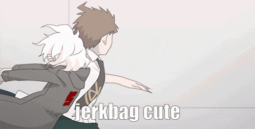 a cartoon of a man and a woman with the words jerkbag cute below them