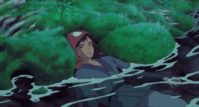 a cartoon character is laying in the water