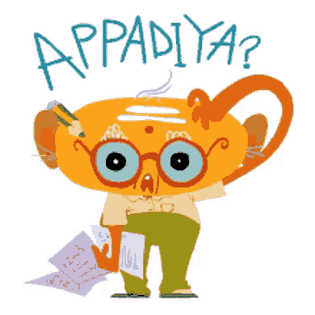a cartoon character holding a pencil and a piece of paper with the words appaditya written below him