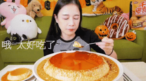 Super Giant Caramel Custard Pudding 臉盆大蛋糕 GIF - 布甸pudding布丁 GIFs