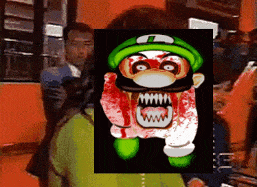 a picture of a cartoon character with a bloody mouth and teeth