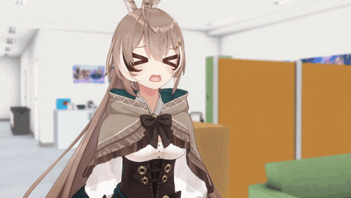 a 3d anime girl with a cape and a bow on her chest