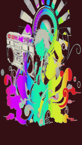 a colorful drawing of a person with headphones and a boombox that says ' jbl ' on it