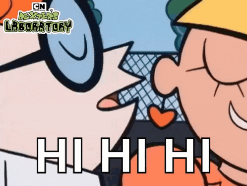 a cartoon character from dexter 's laboratory kissing another character 's nose