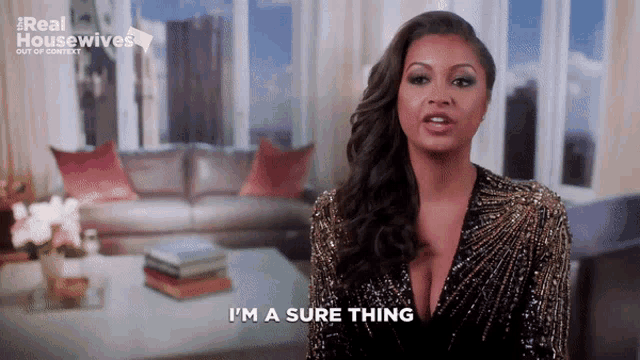 a woman says i 'm a sure thing in a living room