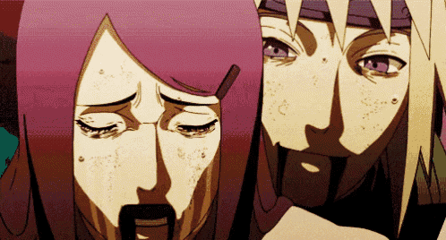 a man and a woman are standing next to each other and the woman is crying