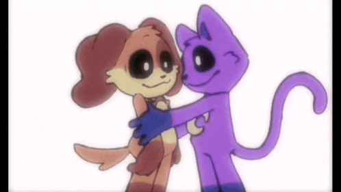 a dog and a cat are hugging each other in a cartoon .