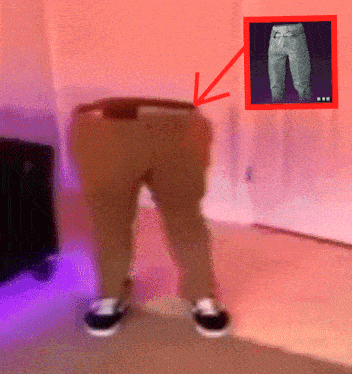 a picture of a person 's butt with a red arrow pointing at it