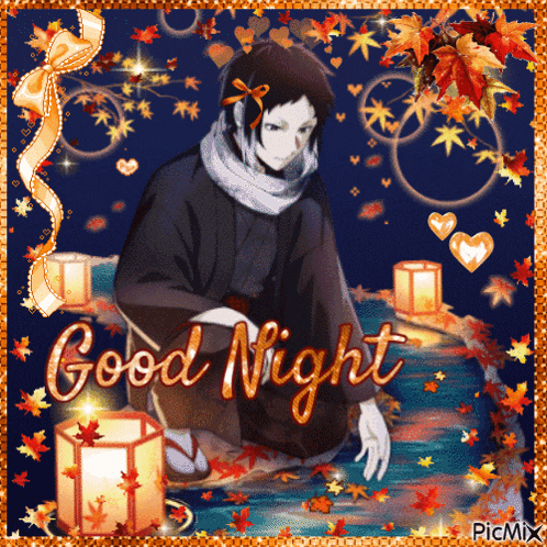 a greeting card with a man in a kimono and the words good night