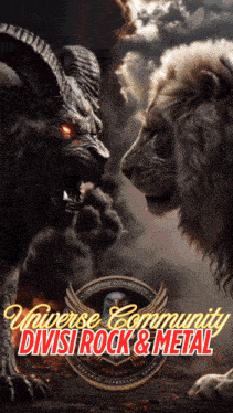 a poster of a lion and a goat with the words universe community divisi rock & metal