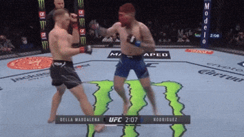 two men are fighting in a boxing ring with a monster on the ground