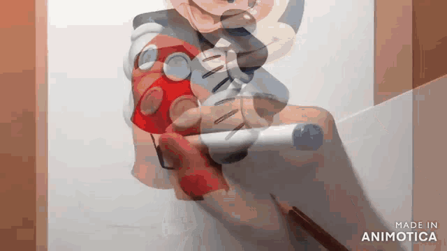a drawing of a person holding a video game controller is made in animatica
