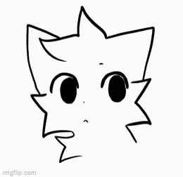 a black and white drawing of a cat 's face with a surprised look on it .