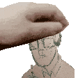 a hand is touching a man 's forehead in a pixelated drawing