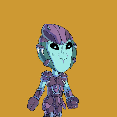 a cartoon drawing of an alien with a claw on his hand