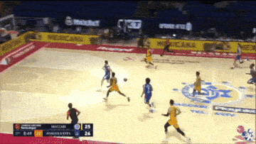 a basketball game between maccabi and anadolu efes is being played