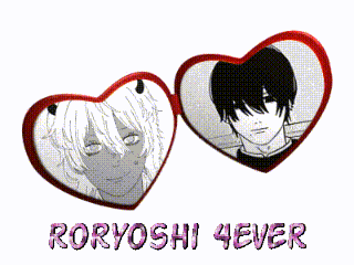 a picture of two hearts with the words roryoshi 4ever written below them