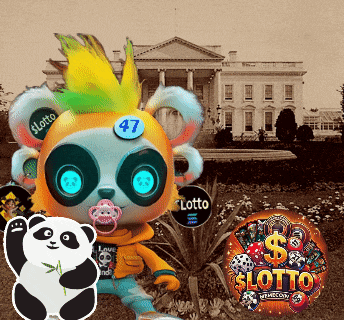 a stuffed animal with the number 47 on its head stands in front of a white house