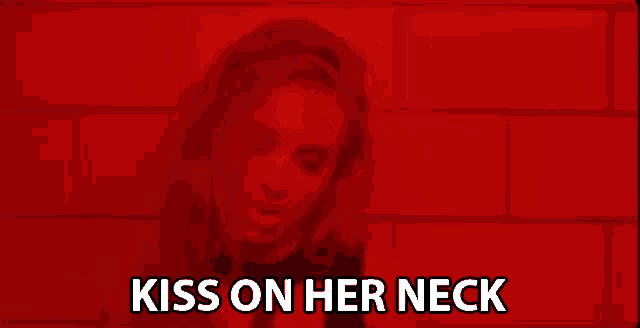 a red background with the words kiss on her neck written on it