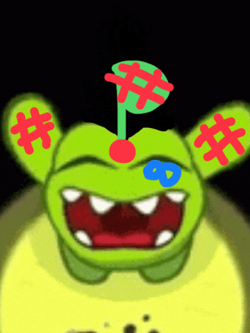 a drawing of a green monster with a cherry on top