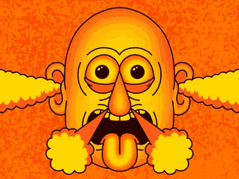 a cartoon drawing of a face with smoke coming out of it 's mouth