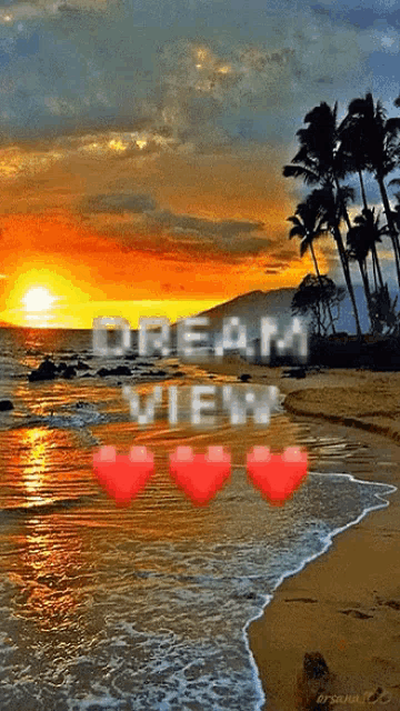 a picture of a beach with the words dream view