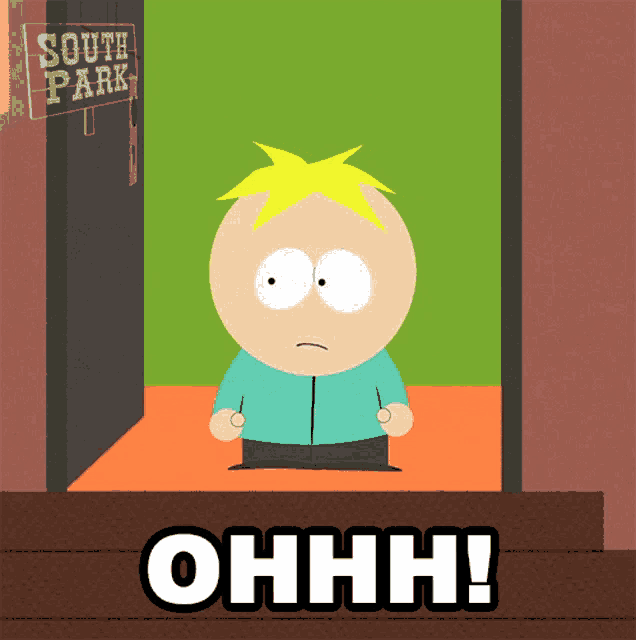 a cartoon character with a sign that says south park on it