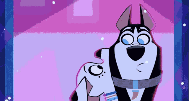 a cartoon of a husky dog with a blue collar