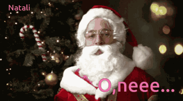 a picture of santa claus with the words natali o neee on the bottom