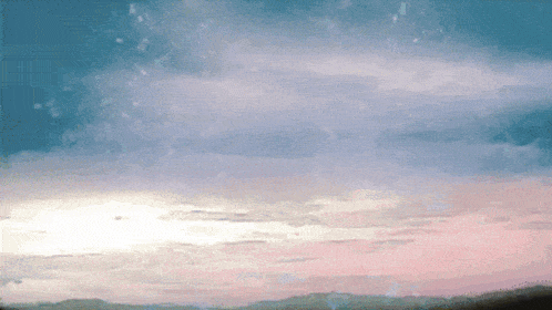 a painting of a cloudy sky with mountains in the distance