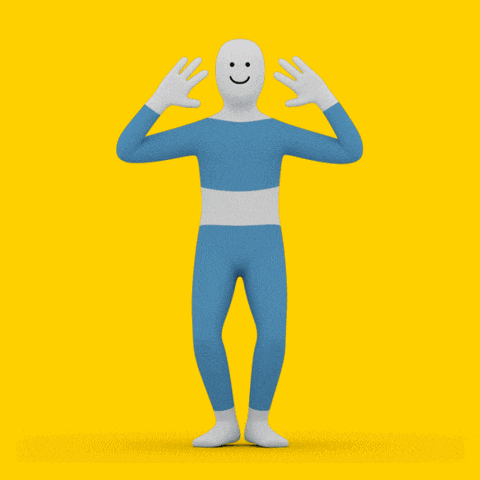 a blue and white cartoon character with a smiling face on his face