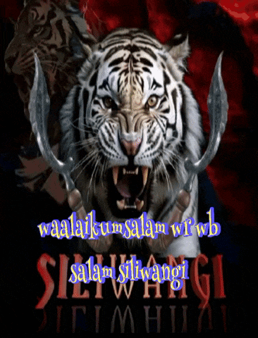 a picture of a tiger with two swords and the words waalaikumsalam wiwb