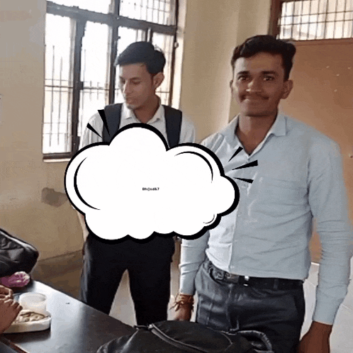 two men are standing next to each other with a speech bubble that says bhojak7 on it
