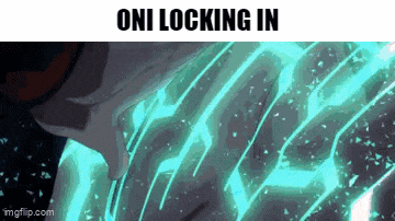 a gif of a person holding a sword with the words oni locking in at the top .