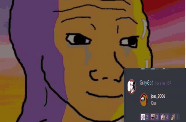 a drawing of a crying face next to a message from gray god