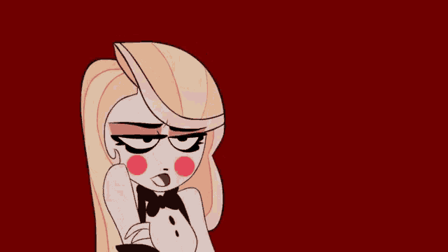 a cartoon character with blonde hair and red lipstick on her face